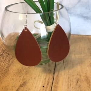 Faux Leather Brown Teardrop Earrings